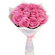 11 розовых роз в бумаге