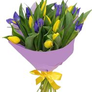 Yellow tulips and irises