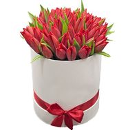 A box of red tulips