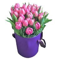 A box of pink tulips