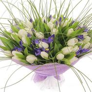 Bouquet of white tulips and irises