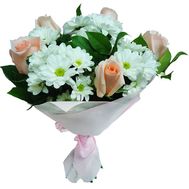 Букет із хризантем і троянд