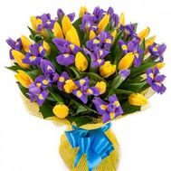 Bouquet of irises and tulips