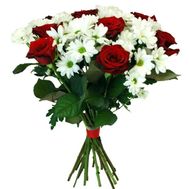 Букет із троянд і хризантем