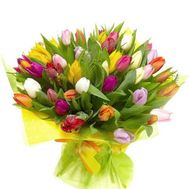 Bouquet of multi-colored tulips