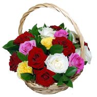 Basket of multi-colored roses