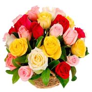 Basket of multi-colored roses