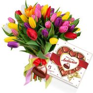 Tulips with a heart of chocolates