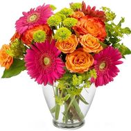 Букет с оранжевыми розами и герберами