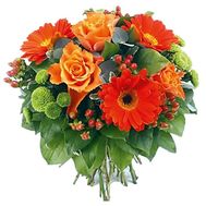 Букет із троянд, хризантем і гербер