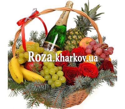 New Year gift basket with flowers