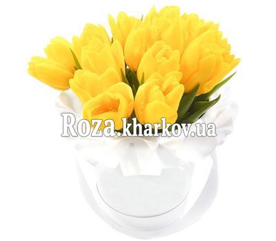 21 желтый тюльпан в коробке