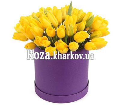 Яркая коробка желтых тюльпанов