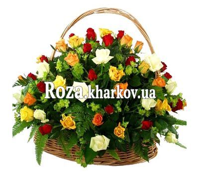 Basket with different color roses