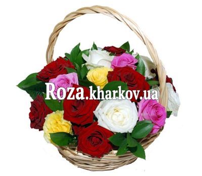 Кошик різнокольорових троянд Кошик різнокольорових троянд