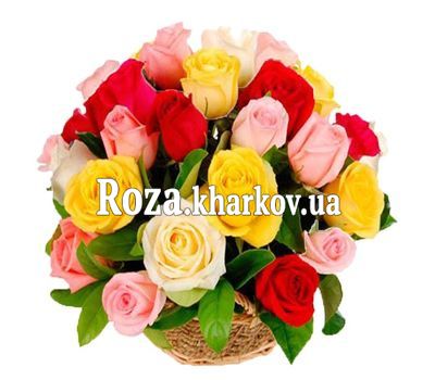 Basket of multi-colored roses