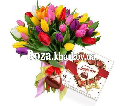 Тюльпаны с сердцем из конфет