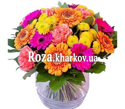 Bright bouquet of gerberas, chrysanthemums and carnations