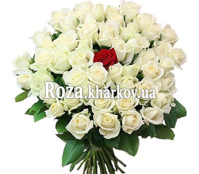 100 white roses with 1 red rose
