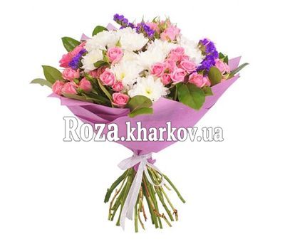 Букет із кущових троянд і хризантем Букет із кущових троянд і хризантем